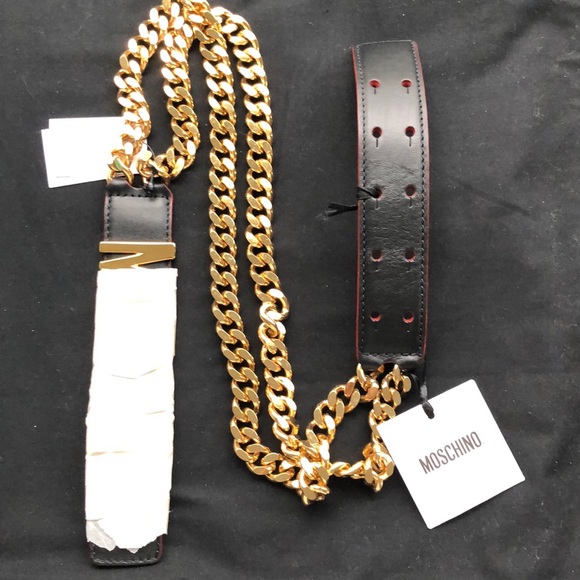 Moschino double chain gold/leather belt. Size 38 - Picture 2 of 11